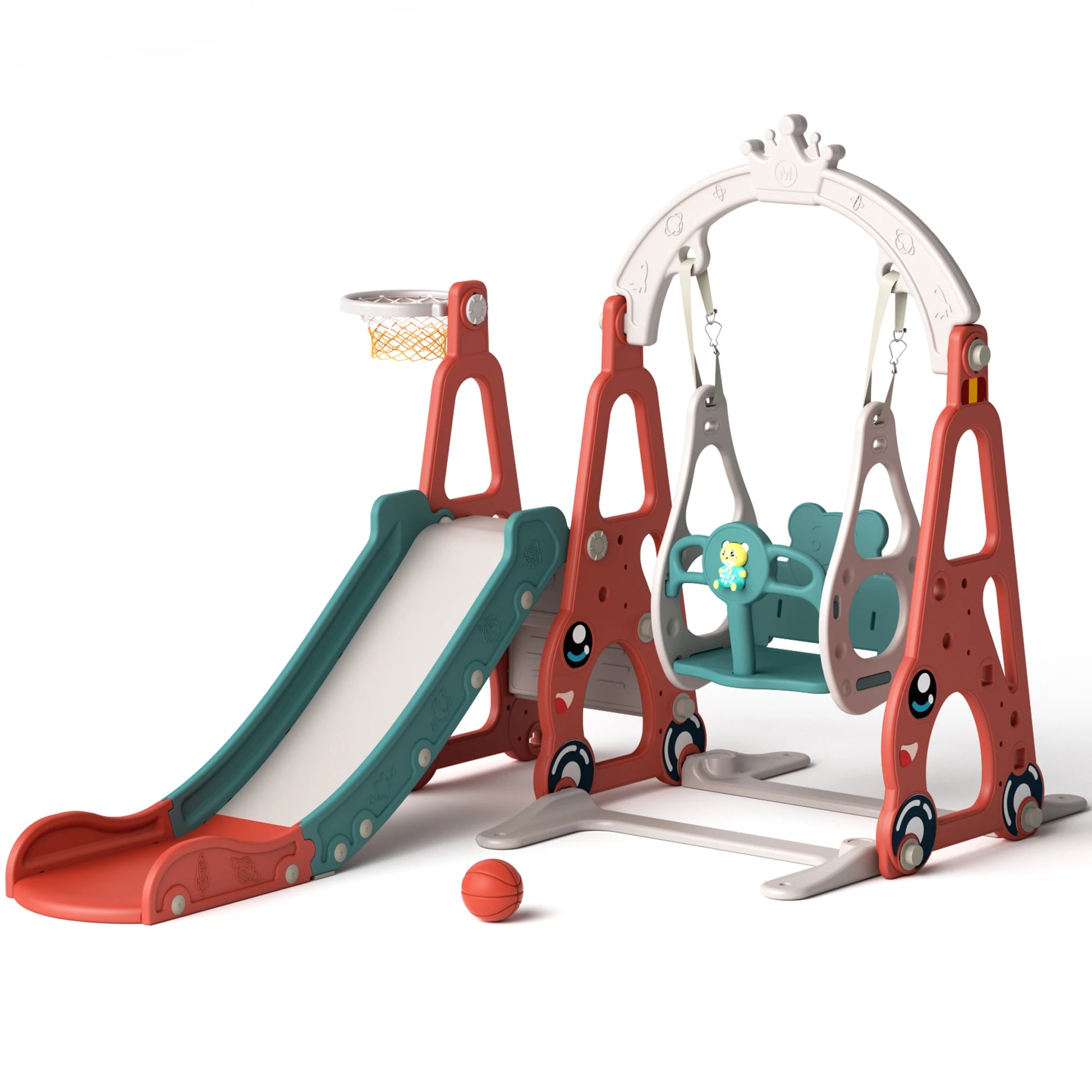 Children Outdoor Wood Playground Playhouse Swings Set Swing and Slide for Kids Good Vibrations