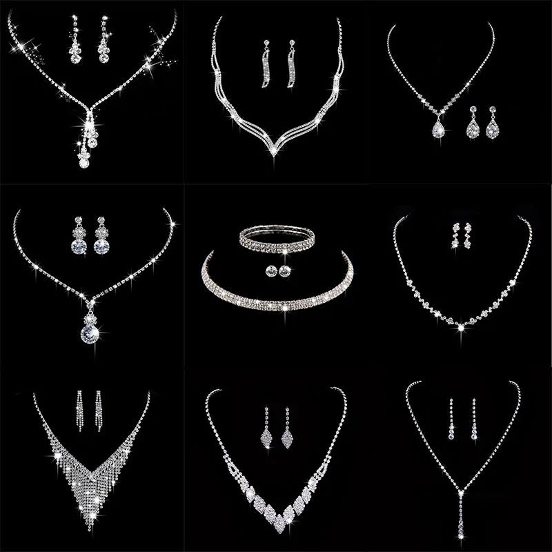 Fashion Crystal Bride Jewelry Set Rhinestone Silver-plated Wedding Dress Banquet Necklace Earring Set Ladies Gift Good Vibrations Adult Super Store