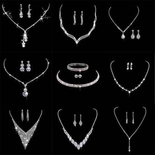 Fashion Crystal Bride Jewelry Set Rhinestone Silver-plated Wedding Dress Banquet Necklace Earring Set Ladies Gift Good Vibrations Adult Super Store