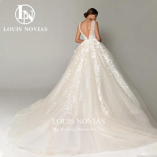 LOUIS NOVIAS  Wedding Dress For Women Elegant Backless Beaded Flowers Embroidery Sleeveless Wedding Gown Vestidos De Novia Good Vibrations