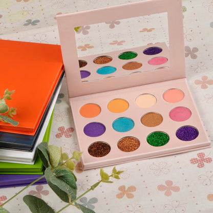 Wholesale Christmas Gift 12 Color High Pigmented Eye Shadow Palette Shimmer Private Label Christmas Eyeshadow Palette Good Vibrations
