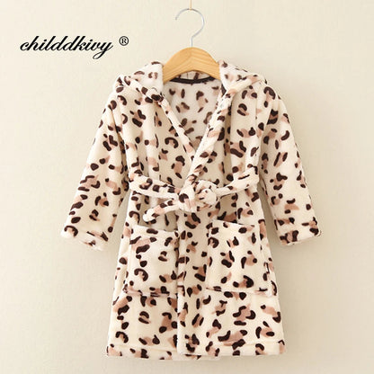 Boy and Girls Flannel Pajamas Robe Autumn and Winter Children Sleepwear Soft Hooded Kids Homewear 2-8 Years Good Vibrations