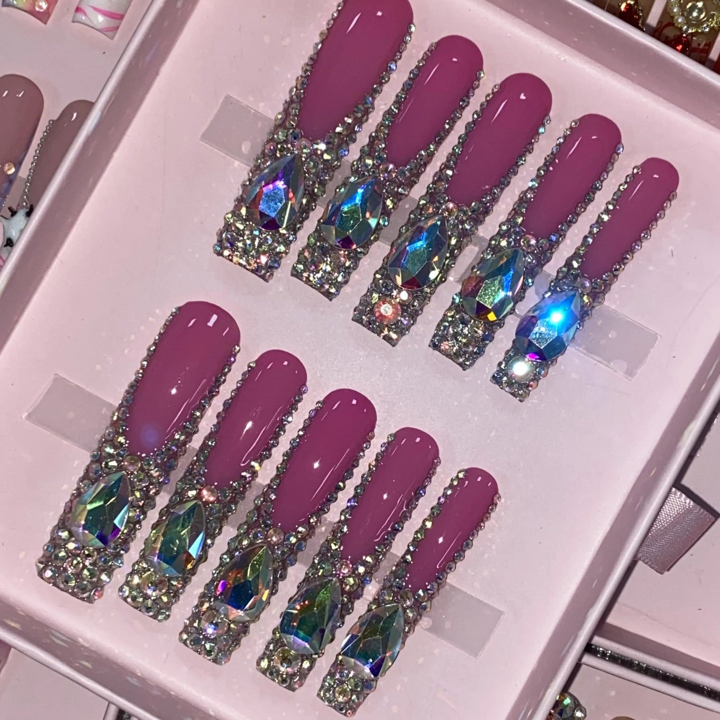 High Quality Multiply Designs 3D Handmade Customize Salon Press on Nails Acrylic Materials Set Good Vibrations