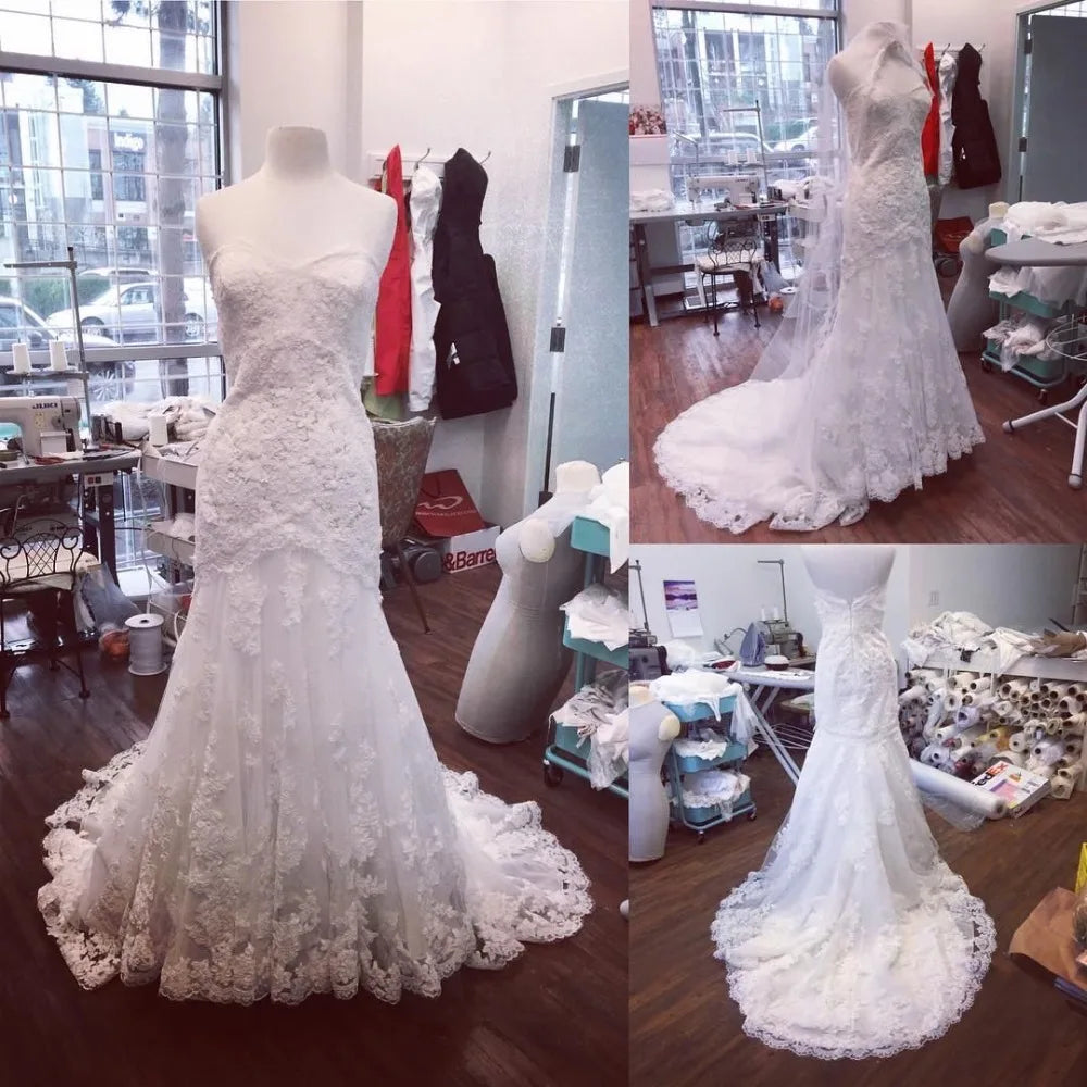 Newest Elegant White Wedding Dresses Mermaid Garden Sweet Wedding Gowns With Detachable Train Vestidos De Novia Customized