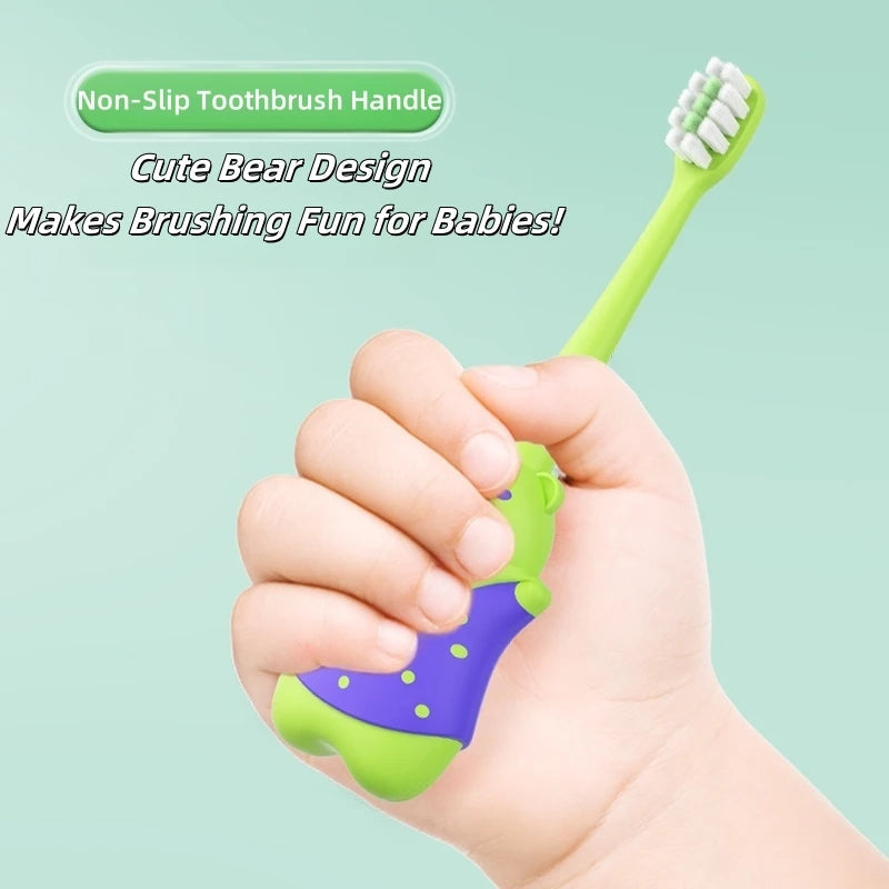 Wholesale Cartoon Bear Shape Kids Soft Toothbrush Colorful Small Head Portable Children Tooth Brush for Baby Use Good Vibrations