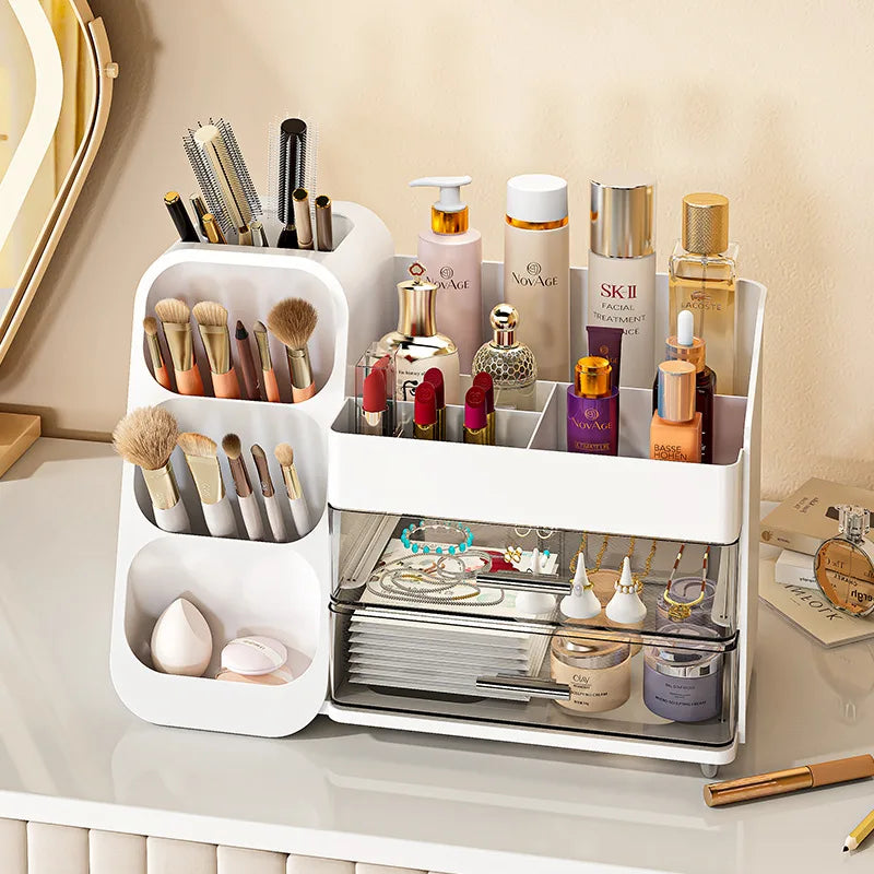 Large Capacity Household Storage Box for Cosmetics Makeup Brush Lipstick Eye Shadow Powder Puff Holder Shelf Dresser Table Top Good Vibrations