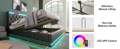 King Size Upholstered Bed 360 Surround LED Function Buttons Apps and Remote Control Good Vibrations