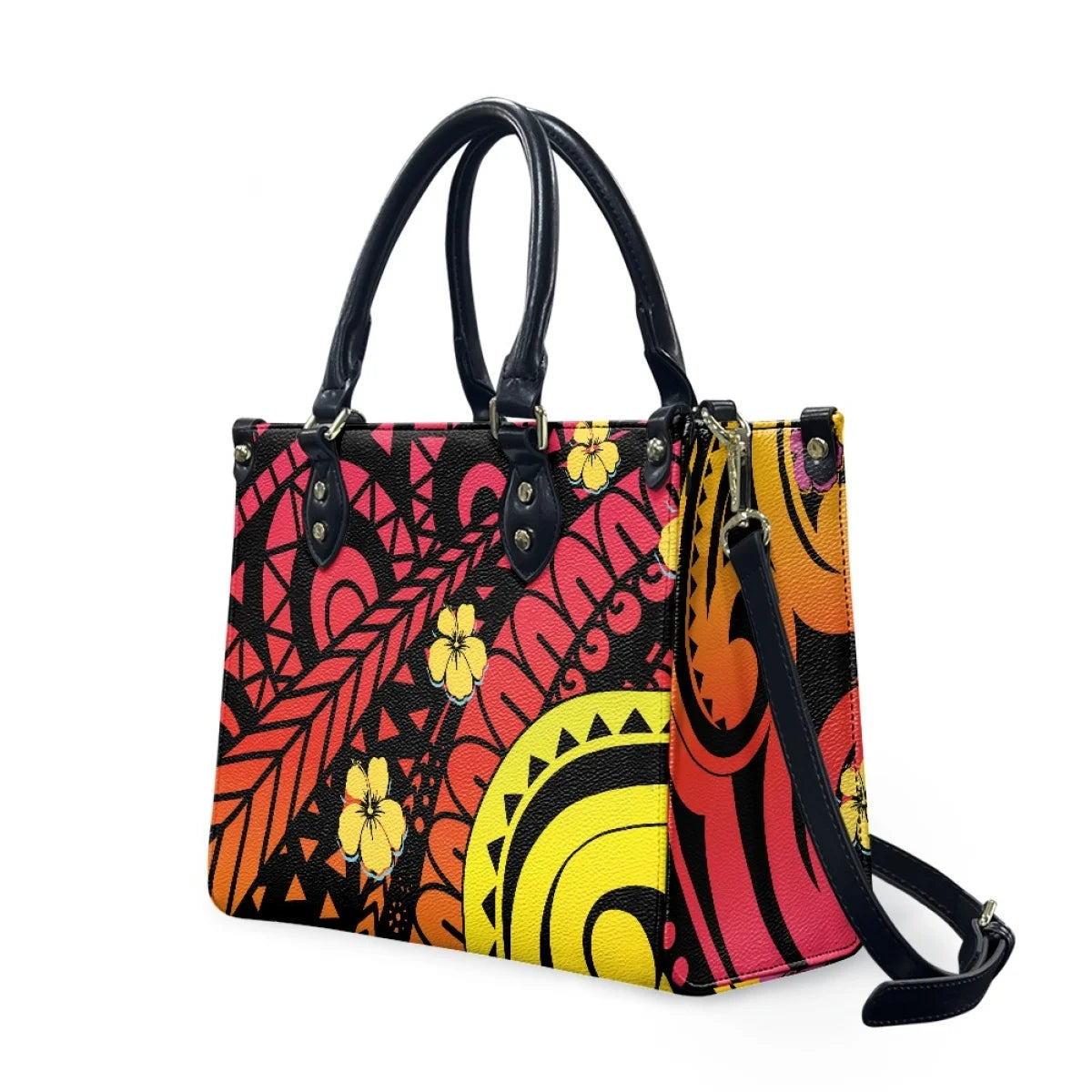 Customized Luxury Leather Women Handbag Hawaii Tribal Polynesian Tattoo Print Pu Leather Purse Shoulder Bag Lightweight Tote Bag Good Vibrations
