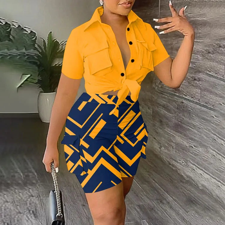S293 Summer New Designer Polo Short Sleeve Crop Top Shirt Short Two Piece Set Casual Street Wear Women Outfits Good Vibrations