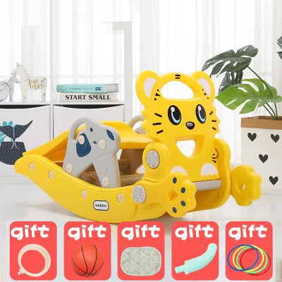 Feelbaby Indoor Plastic Playhouse for 2-8 Years Old Kids Multi-Function Deformation Rocking Horse Slide Adventure Park Garden Good Vibrations