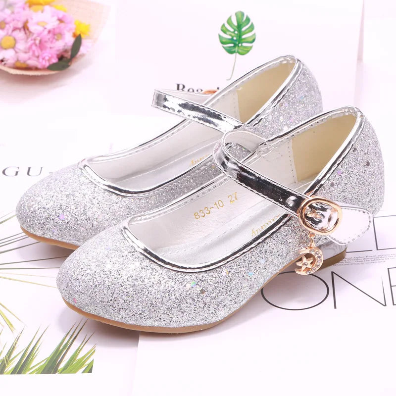 Children Princess Shoes student dance shoes for Girls High Heel Sandals Dress Purple Kids Leather Glitter Crystal Shoes Banquet Good Vibrations