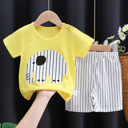 Kids Clothes Set Baby Boy/Girl T-Shirt + Shorts Summer Clothing Cotton Cartoon Casual Boys Tracksuit Children Baby Clothes Set Good Vibrations