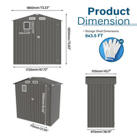 6*3.5FT Free Ship Instock  Warehouse Metal Outdoor Storage Shed with Pitched Roof Waterproof with Front  Window and Hinged  Door Good Vibrations