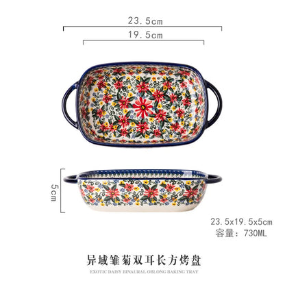 LingAo     Ceramic noodle bowl, double-ear bowl, plate tableware set Good Vibrations