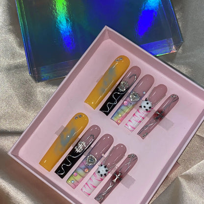 High Quality Multiply Designs 3D Handmade Customize Salon Press on Nails Acrylic Materials Set Good Vibrations