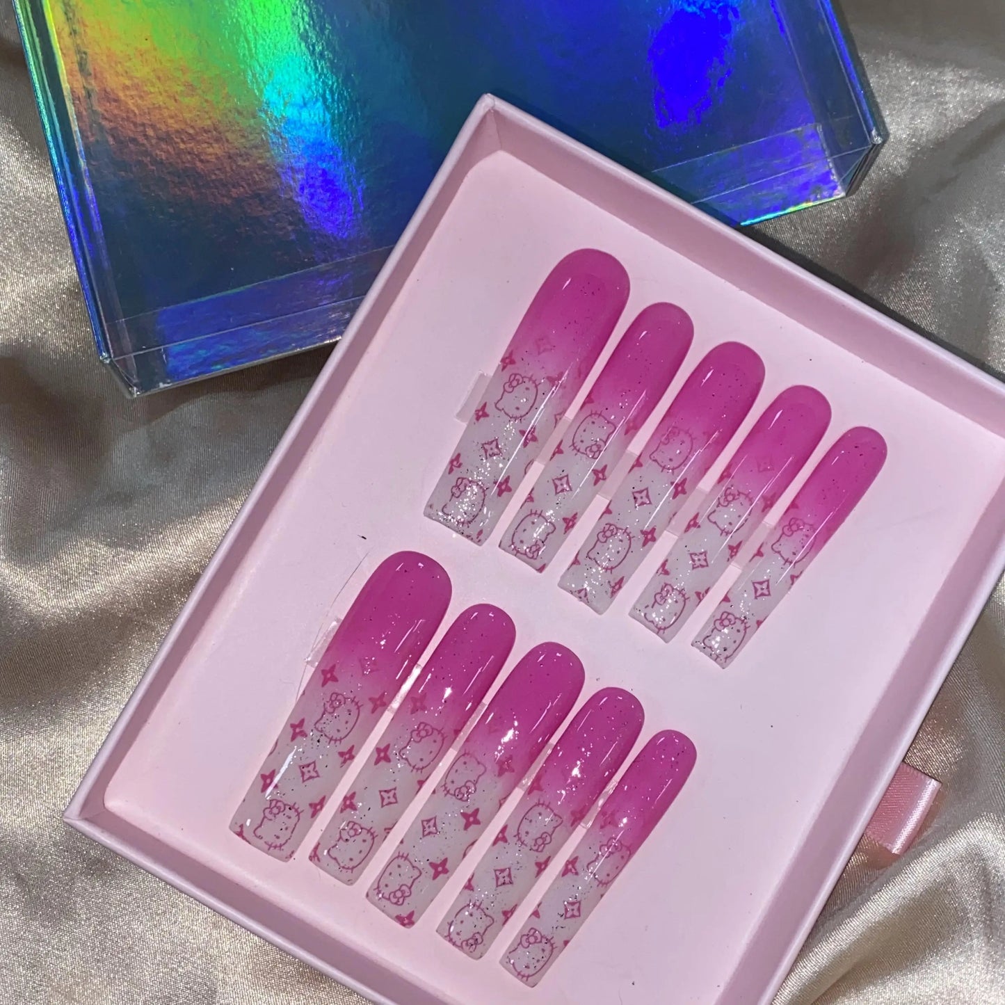 High Quality Multiply Designs 3D Handmade Customize Salon Press on Nails Acrylic Materials Set Good Vibrations