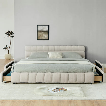 Modern Tufted Upholstered Wood Bed Frame with Storage Drawers Soft Bedroom Furniture Good Vibrations