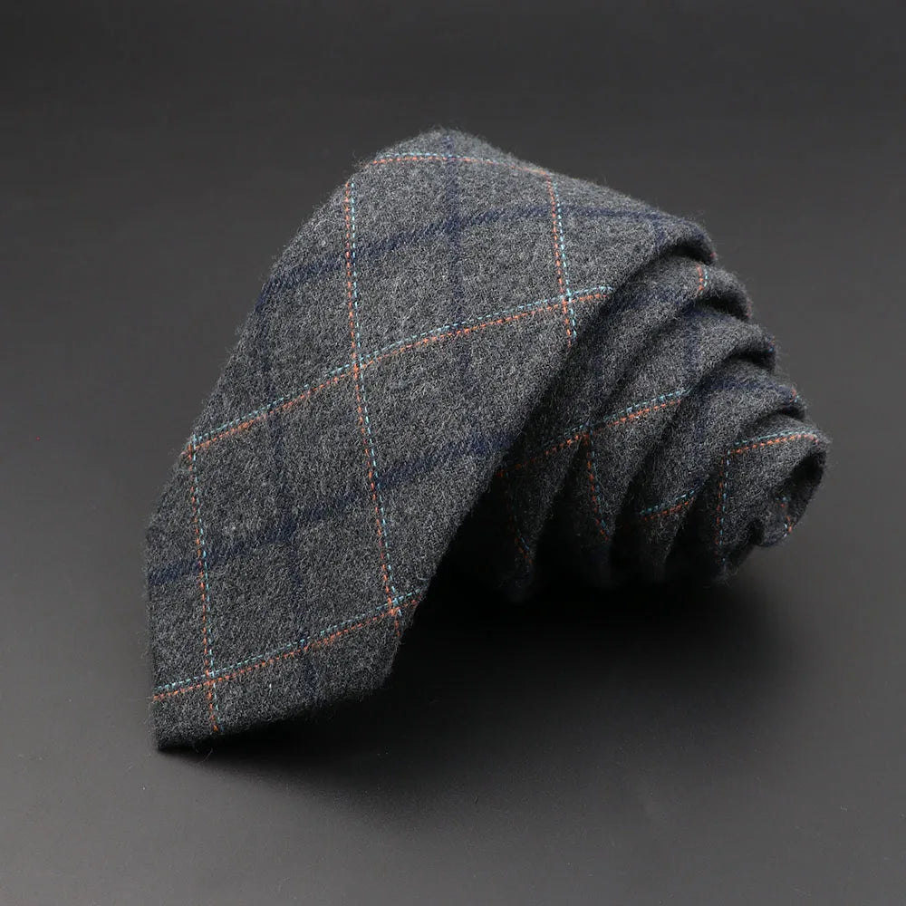 Mens Ties 6cm Classic Cotton Handmade Skinny Grey Plaid Neckties Striped Narrow Collar Slim Cashmere Casual Tie Accessories Gift Good Vibrations