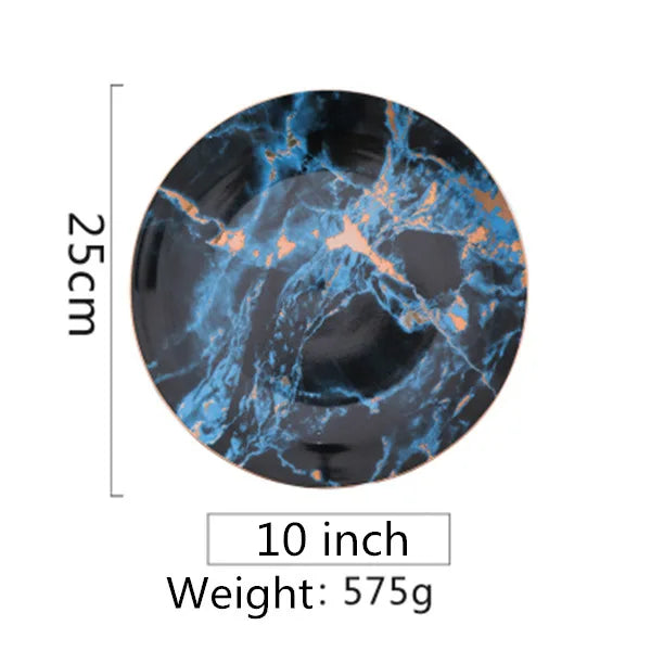 European Style Marble Plates Ceramic Dinner Set Gold Inlay Porcelain Dessert Plate Steak Salad Snack Cake Plates Tableware Good Vibrations