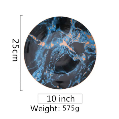 European Style Marble Plates Ceramic Dinner Set Gold Inlay Porcelain Dessert Plate Steak Salad Snack Cake Plates Tableware Good Vibrations