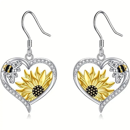 FCJ Cute Lady Animal Bee Sunflower Heart Earrings Fashionable Sunflower Heart Design for Women Good Vibrations
