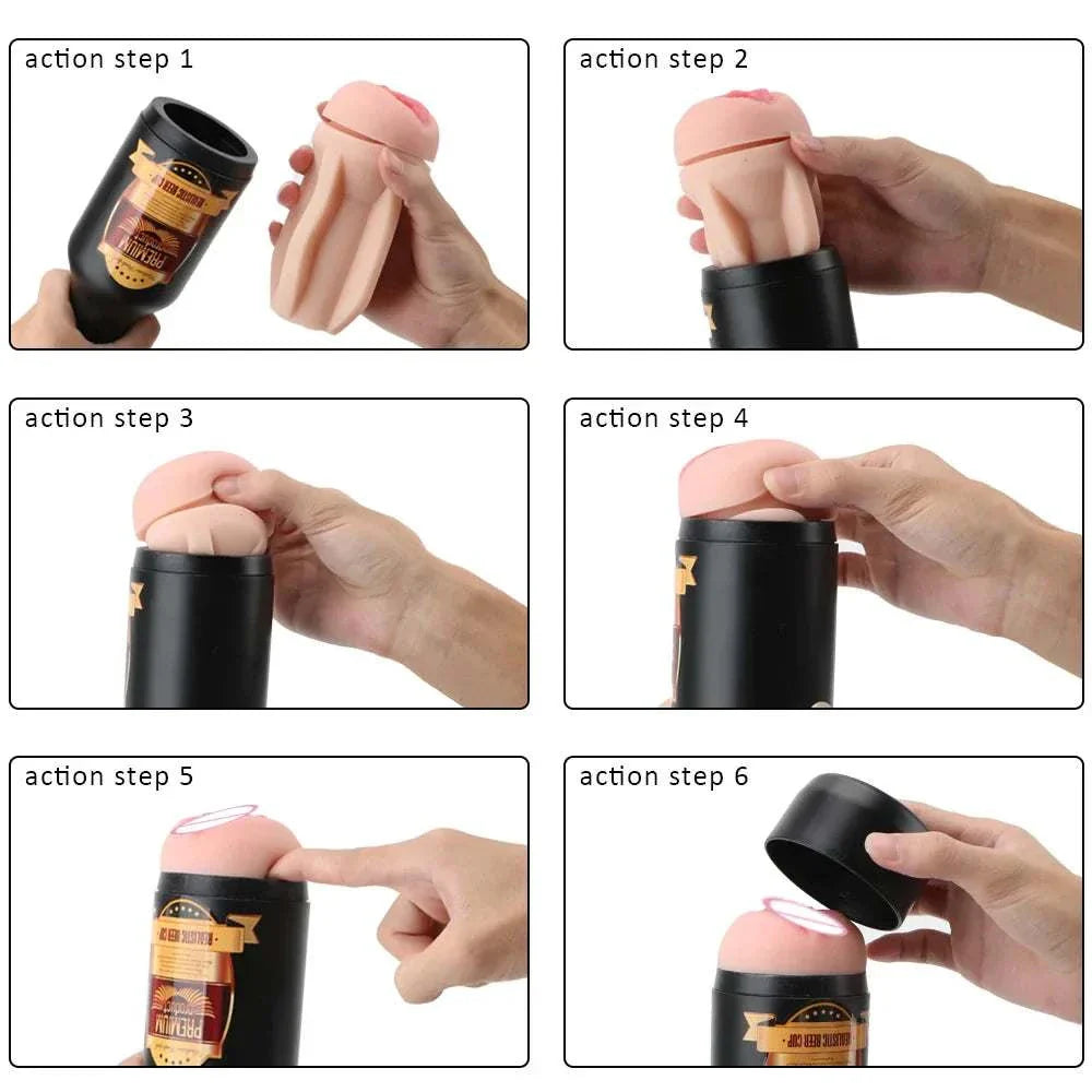 Beer Bottle Male Masturbator step-by-step usage demonstration.