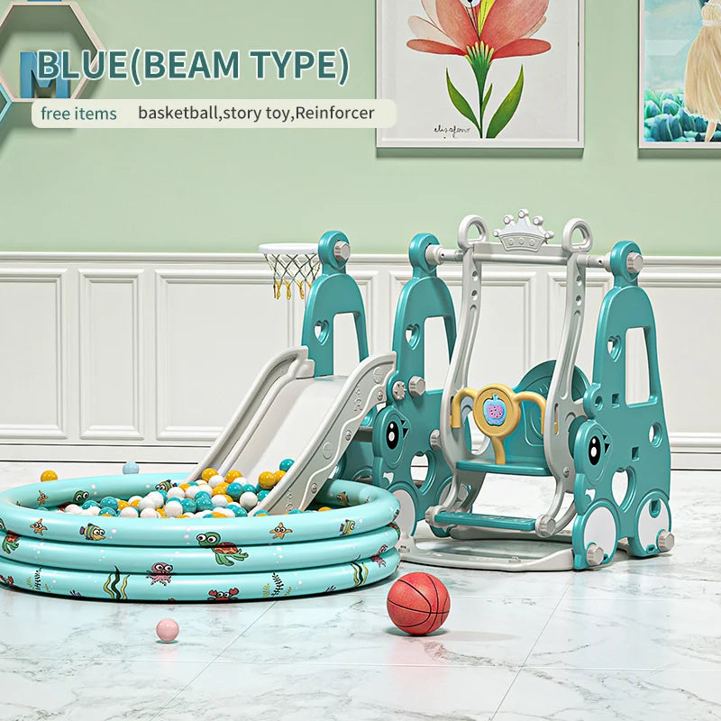 6 in 1 Indoor Playground Set for Children HDPE/PE Swing and Slide Toys Baby Playhouse with Indoor Slide and Swing Features Good Vibrations