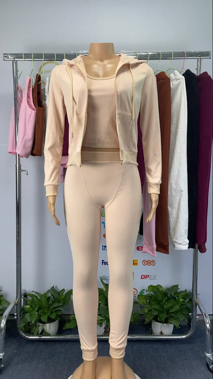 Custom High Waisted Tracksuit Casual Solid 3pc Women Set Jogger Skiny Long Sleeve 3 Piece Suit Fall Clothing for Women Ladies Good Vibrations