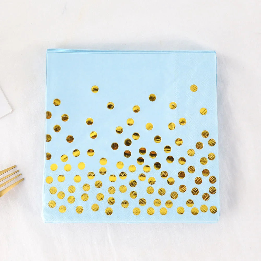 20Pcs Gold Dot Disposable Tableware Paper Towel Napkins Cups Tablecloth Plates Straws for Birthday Wedding Party Supplies Good Vibrations