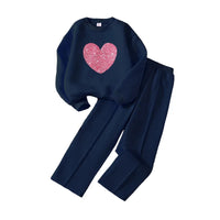 Hot Girls Suit Autumn and Winter New Children's Love Long-Sleeved Sweater Casual Trousers Thin Velvet Two-Piece Set Good Vibrations