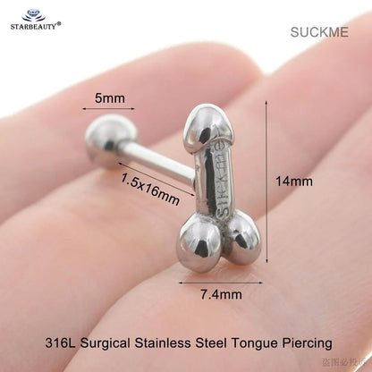 Sexy Genital Spider Moon KISS Rose Tongue Piercing Heart Balls Surgical Stainless Steel Tongue Rings Daisy Tounge Rings Jewelry Good Vibrations Adult Super Store