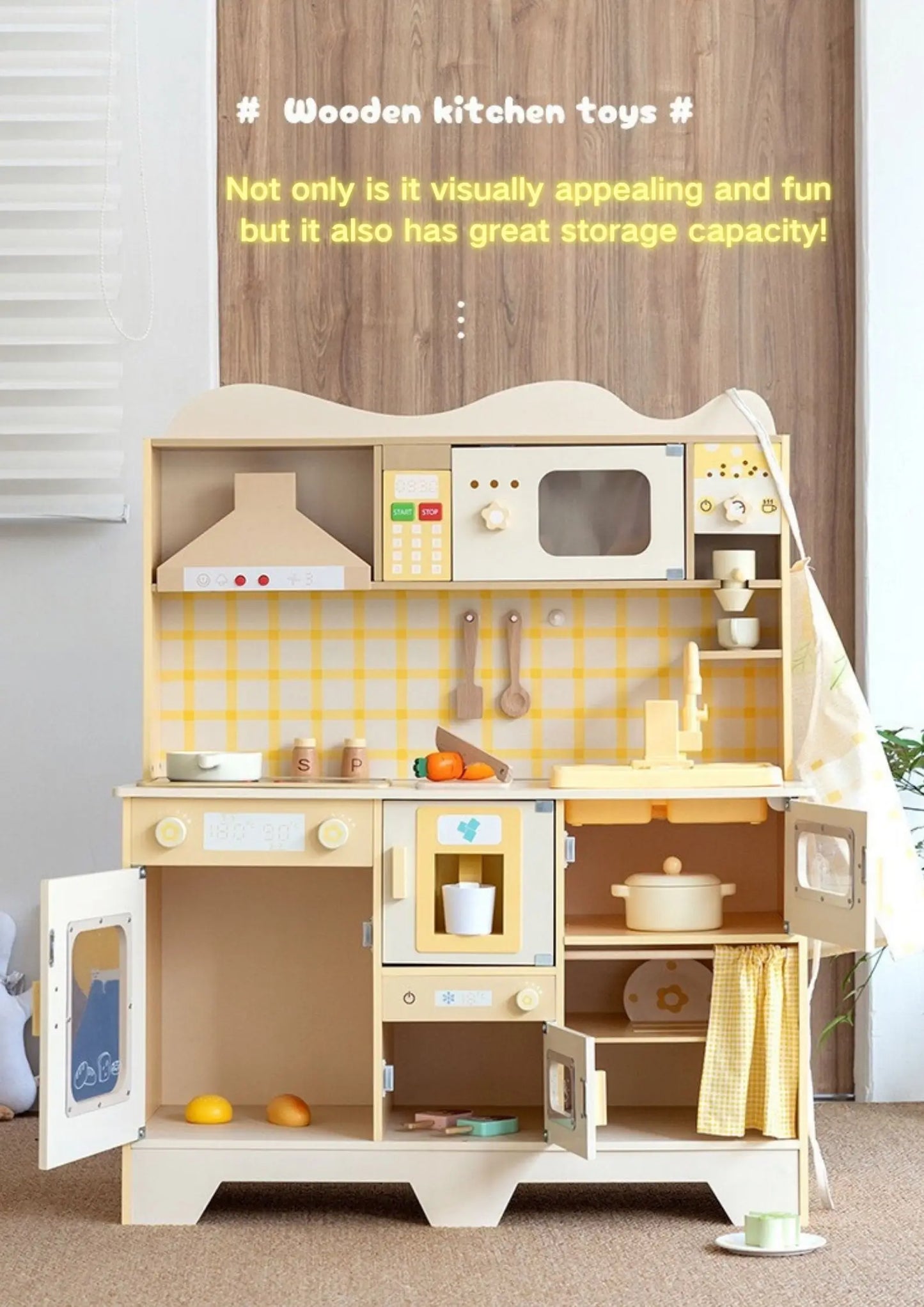 Large Wooden Kitchen Yellow Kitchen Kitchen with Music Function Playhouse Toys Children's Birthday Gift Good Vibrations