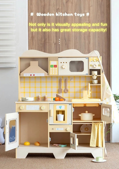 Large Wooden Kitchen Yellow Kitchen Kitchen with Music Function Playhouse Toys Children's Birthday Gift Good Vibrations