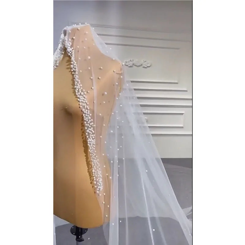 S867A New White Long Section Beads Same As Video 3 Meters Wide Three-dimensional Flower Wedding Bridal Veils Good Vibrations