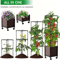 Raised Garden Bed Planter Box with Trellis,Self-Watering Tomato Cage Planters for Garden Climbing Plants Vegetable Vine Flower Good Vibrations