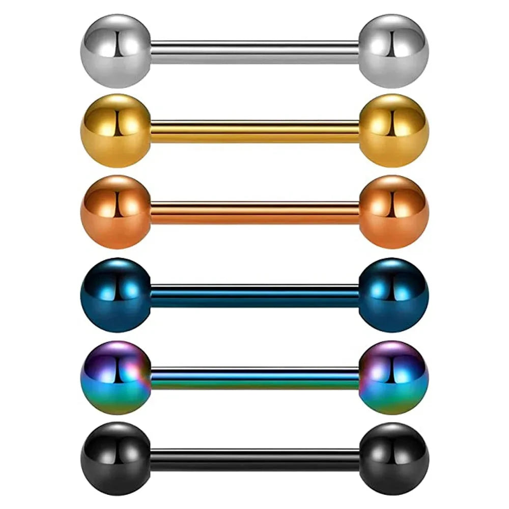 6PCS Titanium Tongue Rings Colorful Tongue Barbell Tongue Body Piercing Jewelry 12mm 14mm 16mm 18mm Good Vibrations Adult Super Store