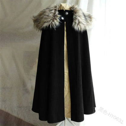 Men's Medieval Costume Cloak Winter Fur Collar Larp Cosplay Cape Coat High Quality Gothic Women Cape Halloween Costume Good Vibrations