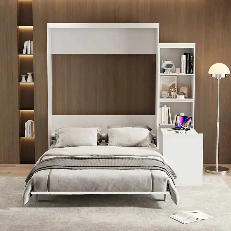 Queen Size Modern Vertical Murphy Bed with Table Shelf a Must-Have Wall Bed for Bedroom Guestroom Designed Home Furniture Use Good Vibrations