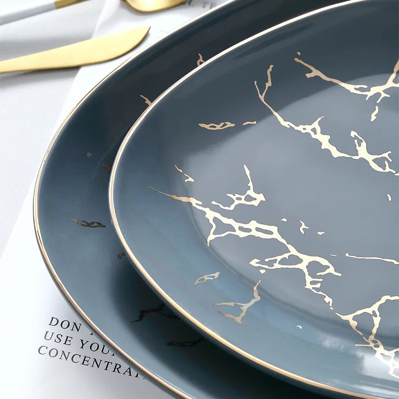 Nordic Dinner Irregular Plates Ins Gold Inlay Dinner Dish Marble Steak Plates Ceramic Dishes Tray Dinnerware Sets Drop Shipping Good Vibrations