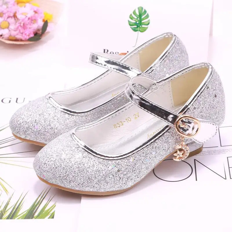 Children Princess Shoes student dance shoes for Girls High Heel Sandals Dress Purple Kids Leather Glitter Crystal Shoes Banquet Good Vibrations
