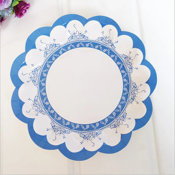 Retro Floral Chinese Style Blue and White Porcelain Paper Plate Party Plates Wedding Lace Dish Disposable Plate 1PC Tablecloth Good Vibrations