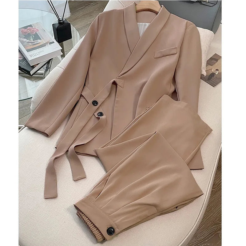 Wholesale Casual Formal Office Blazer Femme Temperament Wide Leg Pants Sexy Business Blazer Women Set Good Vibrations