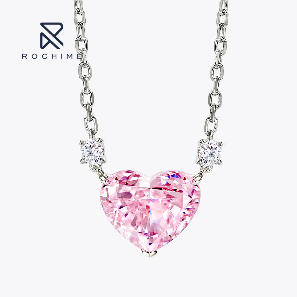 Rochime Heart Cut pink Yellow Gemstone Pendant Necklace 925 Sterling Silver Gold Plated 5a Zircon Jewelry for Women Good Vibrations
