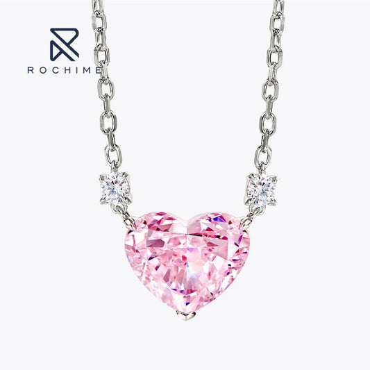Rochime Heart Cut pink Yellow Gemstone Pendant Necklace 925 Sterling Silver Gold Plated 5a Zircon Jewelry for Women Good Vibrations