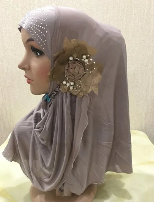 Single-piece Malay Veil Set Hijab Scarf Muslim Womens With Flower Ironed and Diamond Good Vibrations