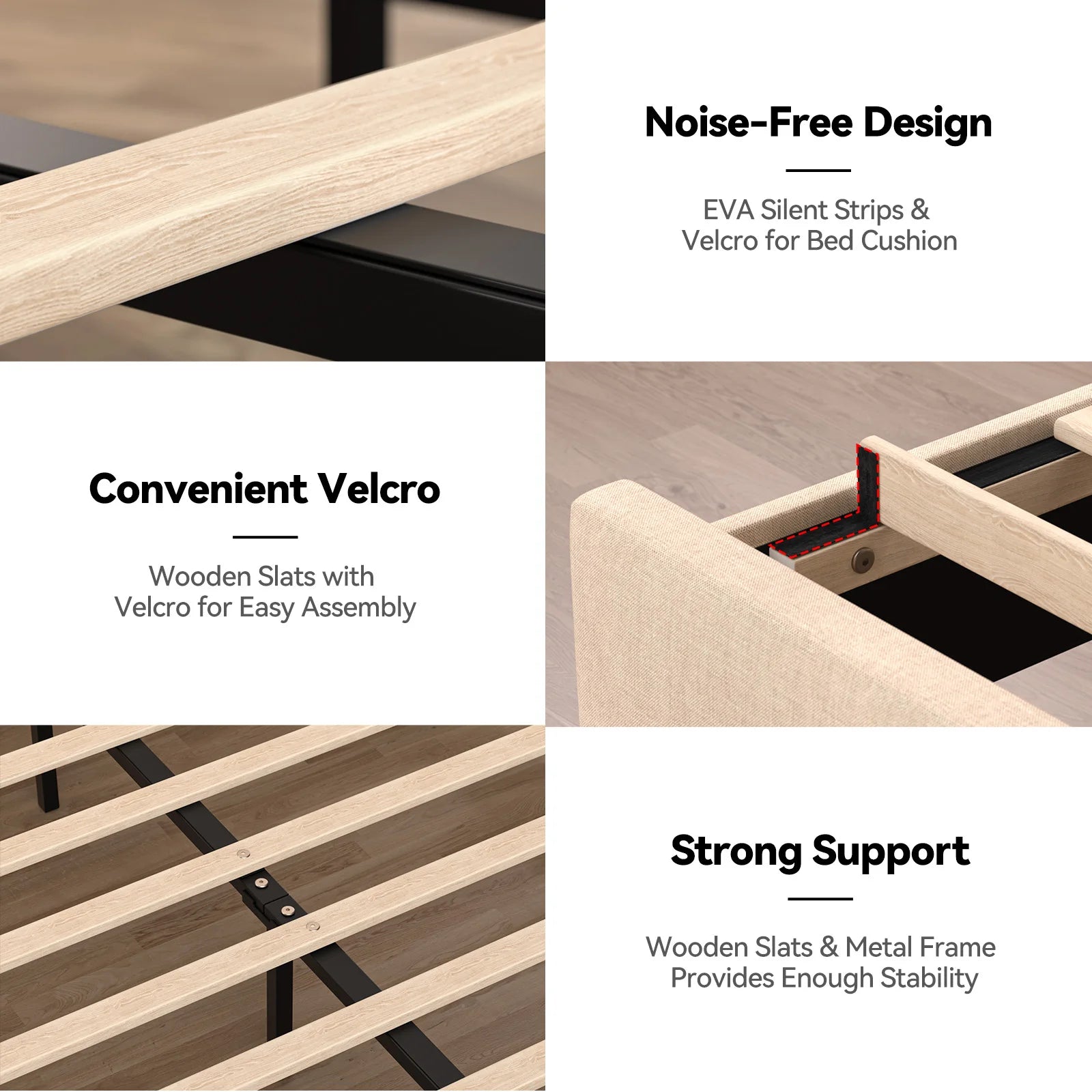 Adjustable Full Bed Frame with LED Lights & Charging Station Modern Upholstered Platform Bed Headboard & Frame King Size Good Vibrations