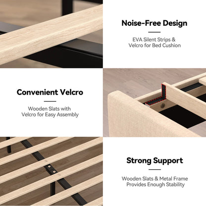 Adjustable Full Bed Frame with LED Lights & Charging Station Modern Upholstered Platform Bed Headboard & Frame King Size Good Vibrations