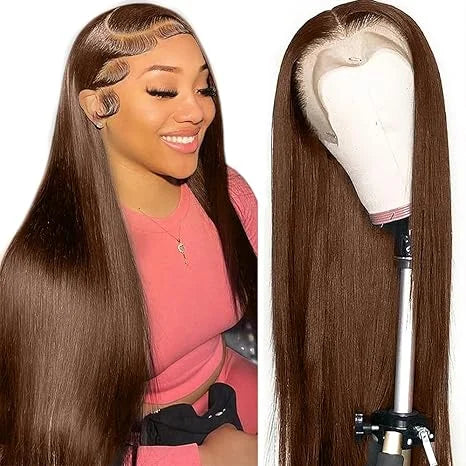 Wholesale Sale 30 Inches Brown Hair Wigs 13*6 Lace Frontal Straight Hair Wig 180% Density Human Hair Pre Plucked with Baby Hair Good Vibrations