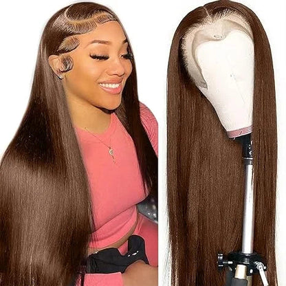 Wholesale Sale 30 Inches Brown Hair Wigs 13*6 Lace Frontal Straight Hair Wig 180% Density Human Hair Pre Plucked with Baby Hair Good Vibrations