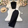 Summer Crop Top Vest Sexy Slit Diamond 2 Piece Two Piece Skirt Sets Women Outfits Good Vibrations